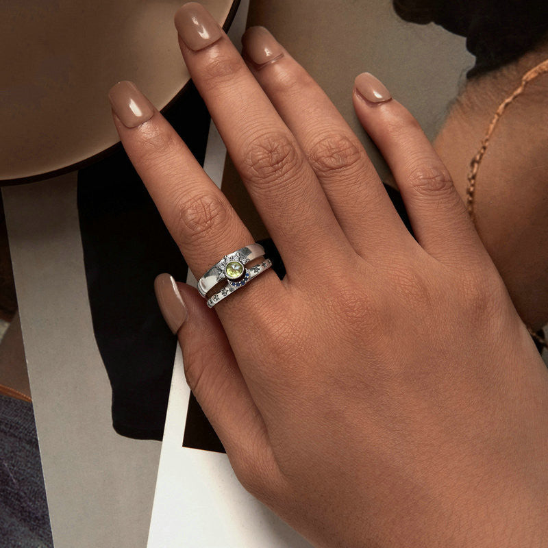 Retro Celestial Couple Rings – Sun, Moon & Star Design