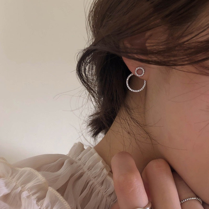 Elegant Zircon Circle Stud Earrings - Front & Back Micro Pave Design