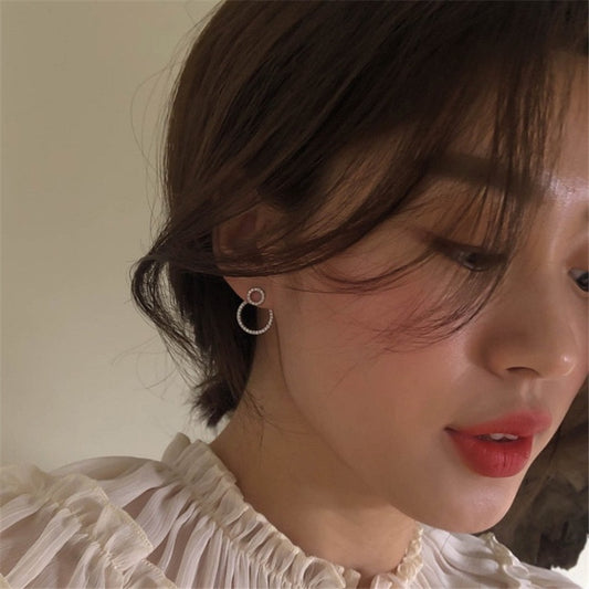 Elegant Zircon Circle Stud Earrings - Front & Back Micro Pave Design