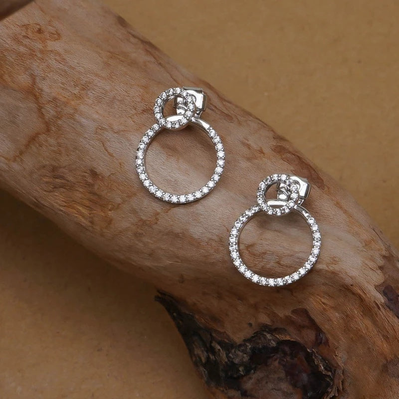 Elegant Zircon Circle Stud Earrings - Front & Back Micro Pave Design
