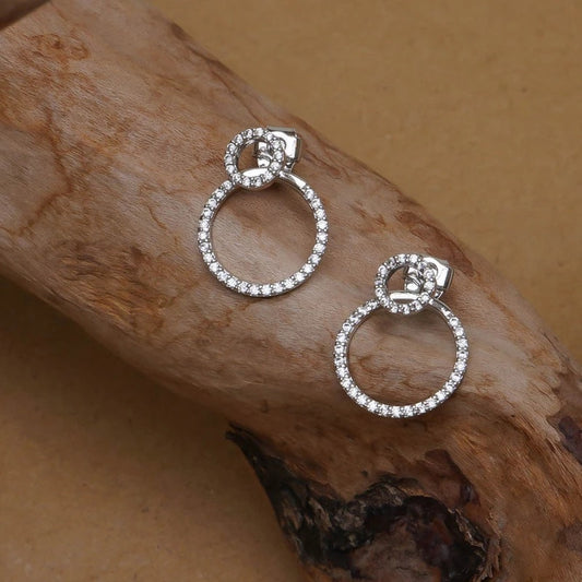 Elegant Zircon Circle Stud Earrings - Front & Back Micro Pave Design
