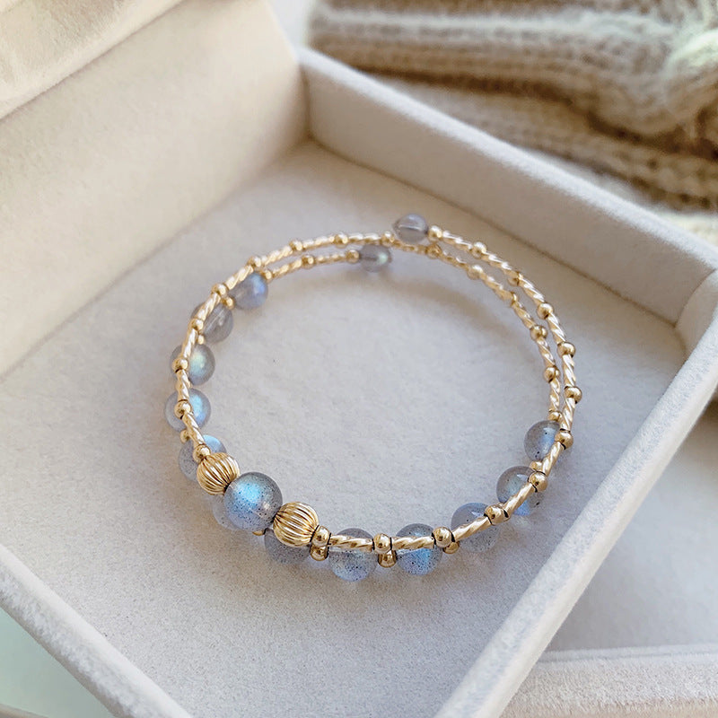 Women’s Moonstone Double Layer Bracelet – Natural Crystal Jewelry