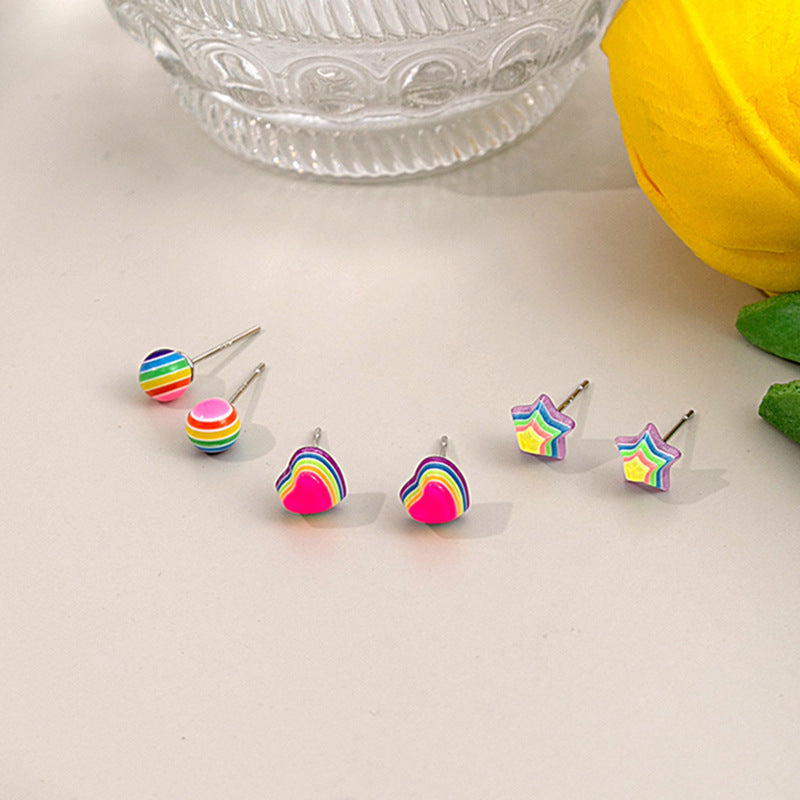 Rainbow Bliss Silver Needle Earrings Set