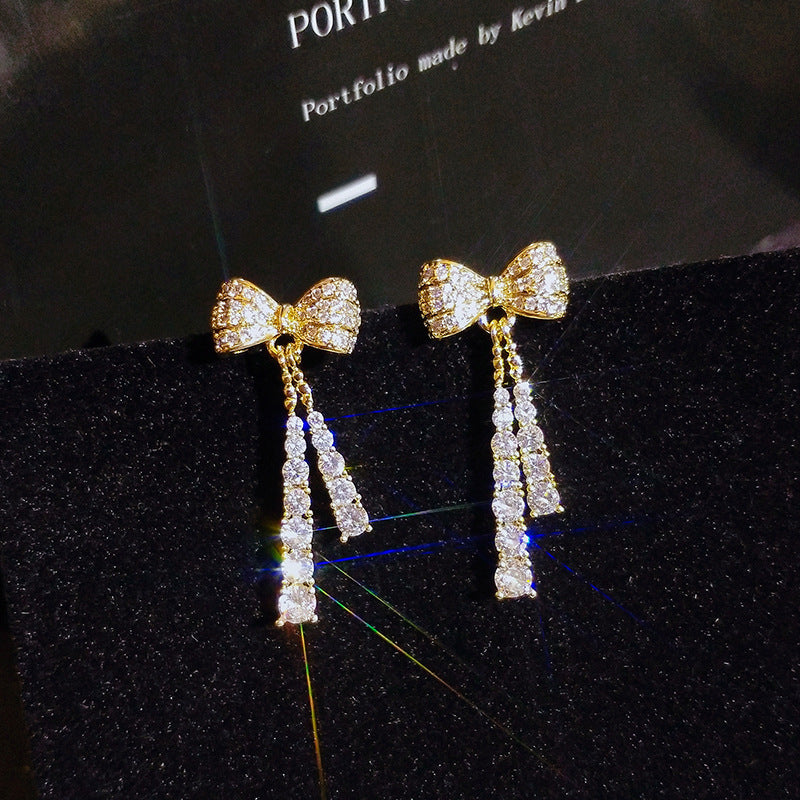 Bow Drop Earrings – Full Diamond Shine