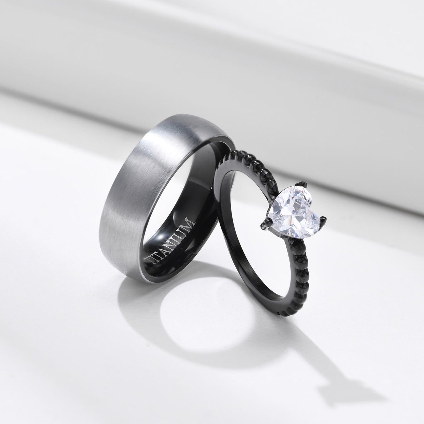 Black Zircon Wedding Ring Pair