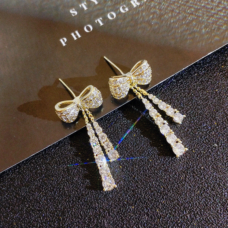 Bow Drop Earrings – Full Diamond Shine