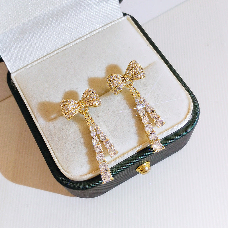 Bow Drop Earrings – Full Diamond Shine