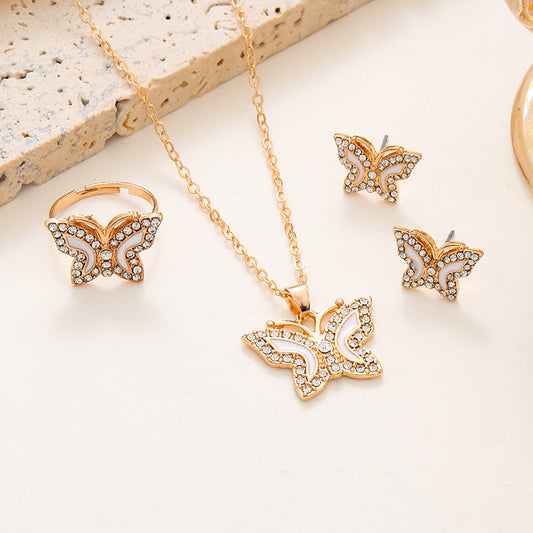 Radiant Butterfly Diamond Jewelry Set – Necklace, Ring & Earrings
