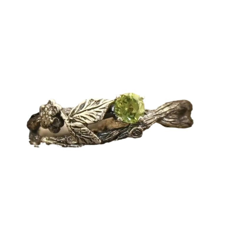 Women's Retro Plated Ancient Silver Branch Inlaid Zircon Ring