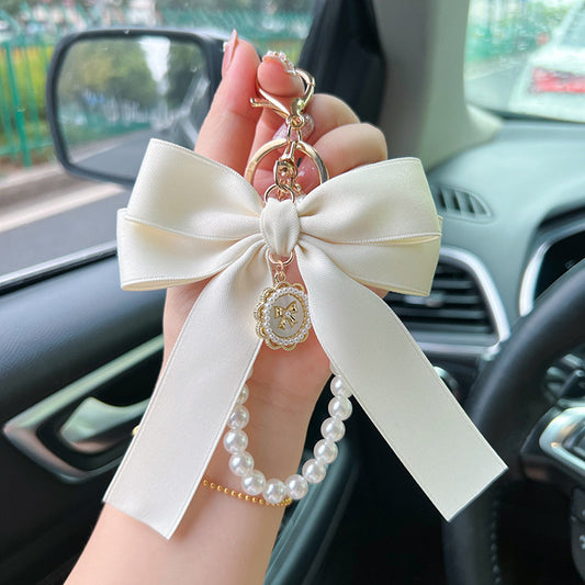 Elegant Bow & Pearl Keychain Charm