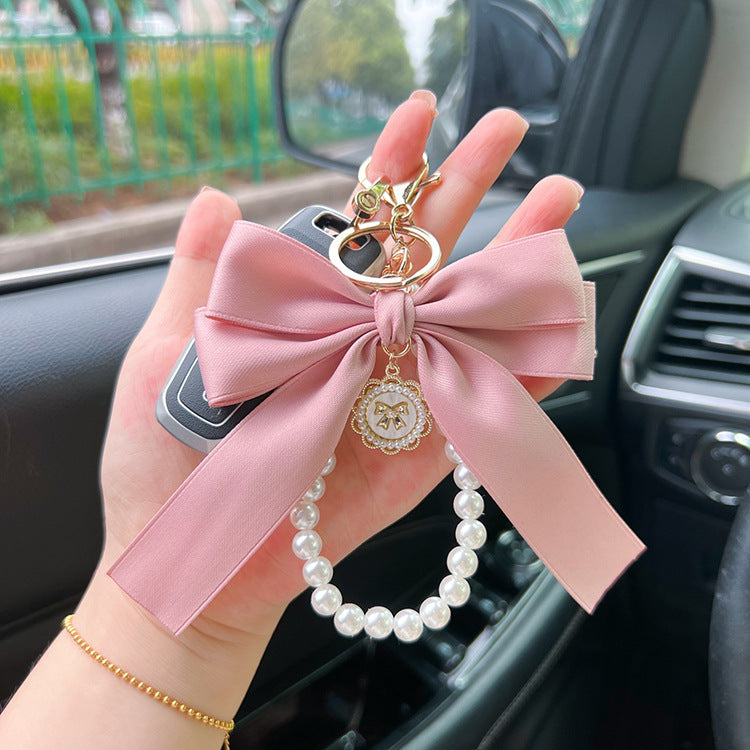Elegant Bow & Pearl Keychain Charm