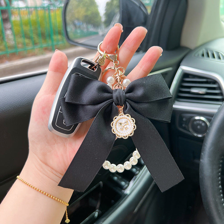 Elegant Bow & Pearl Keychain Charm