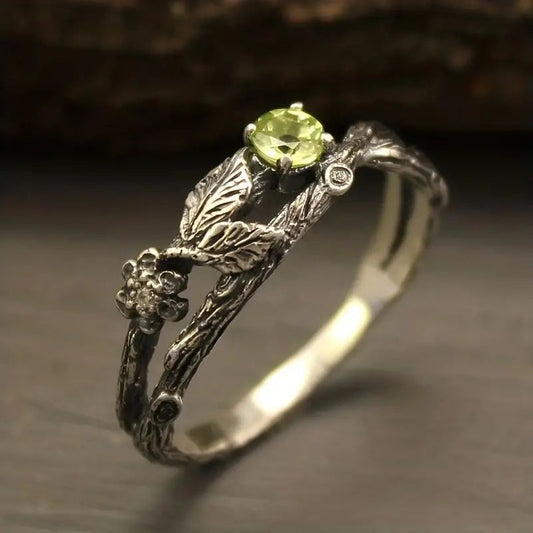 Women's Retro Plated Ancient Silver Branch Inlaid Zircon Ring