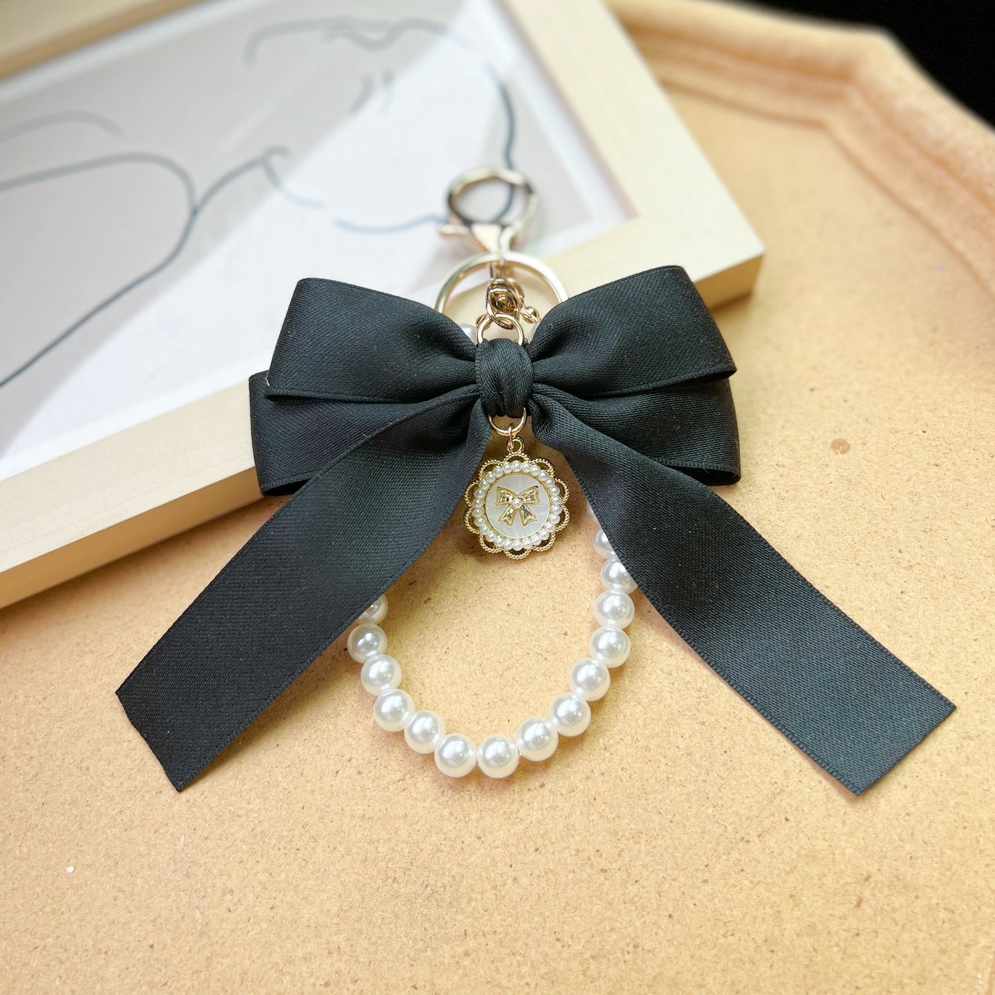 Elegant Bow & Pearl Keychain Charm