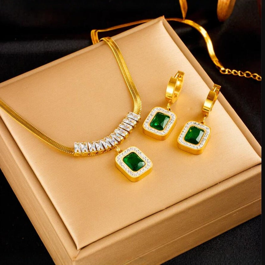 Emerald Cubic Zirconia Jewelry Suite