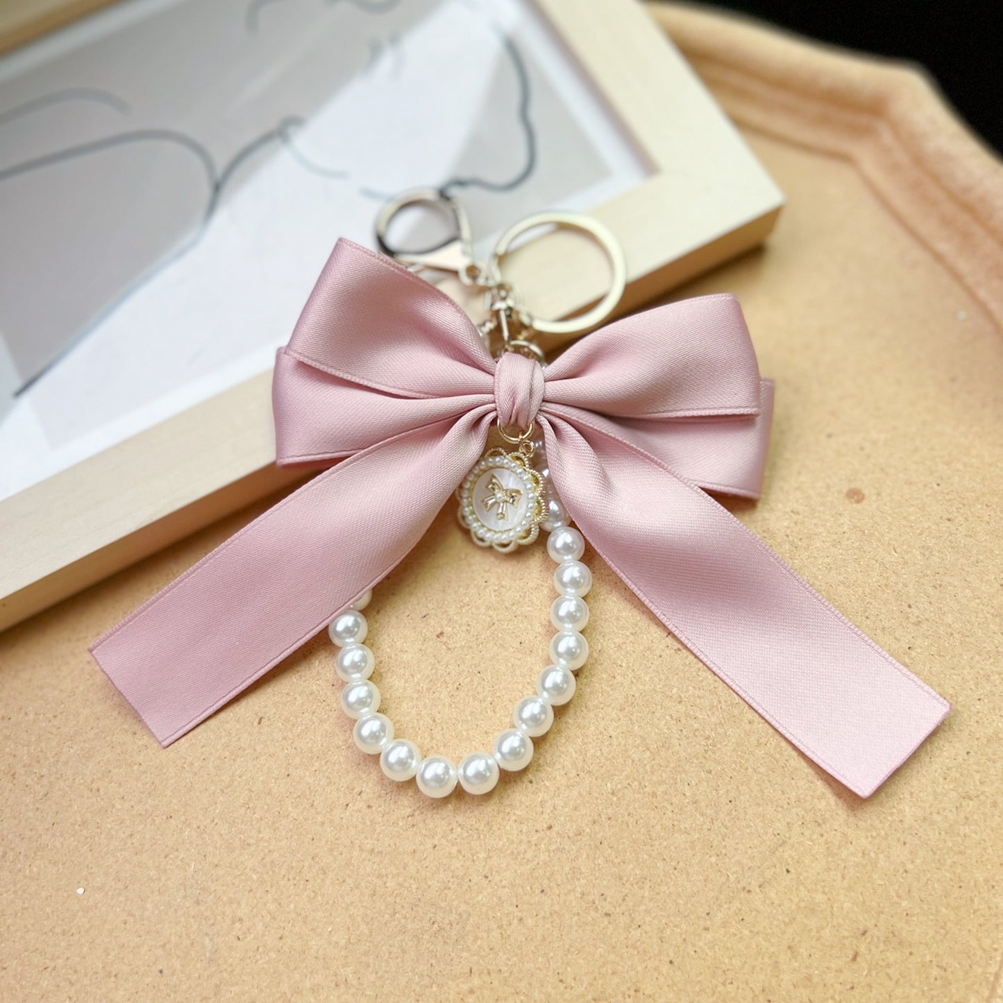 Elegant Bow & Pearl Keychain Charm