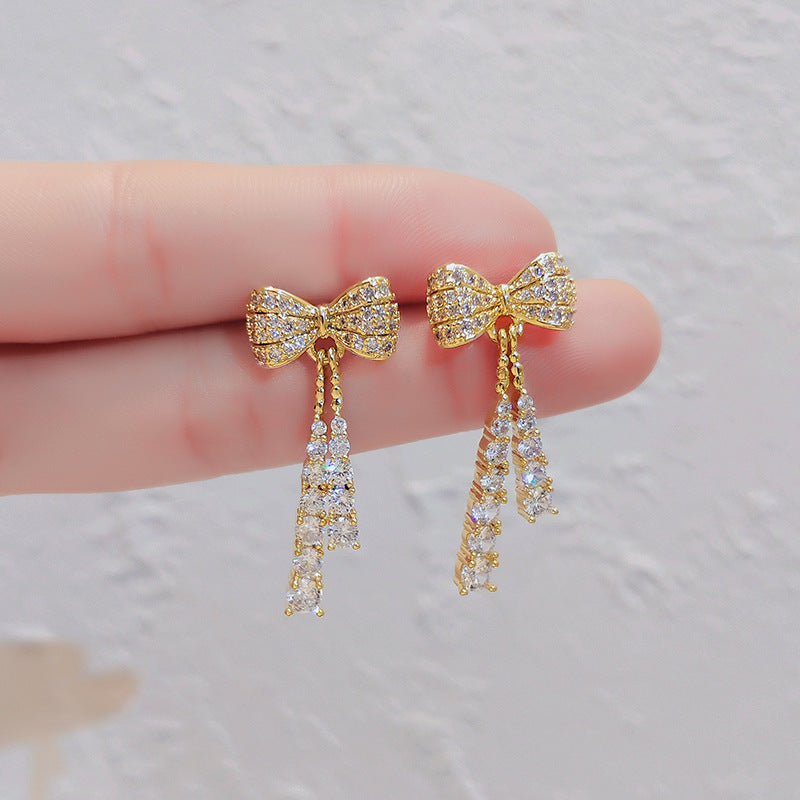 Bow Drop Earrings – Full Diamond Shine