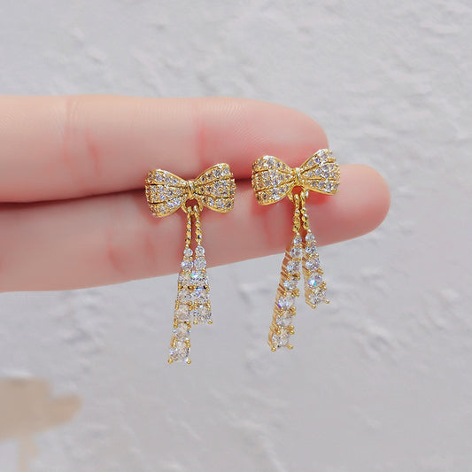 Bow Drop Earrings – Full Diamond Shine