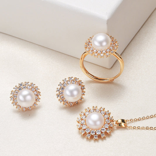 Elegant Pearl Jewelry Set – Necklace, Earrings & Ring