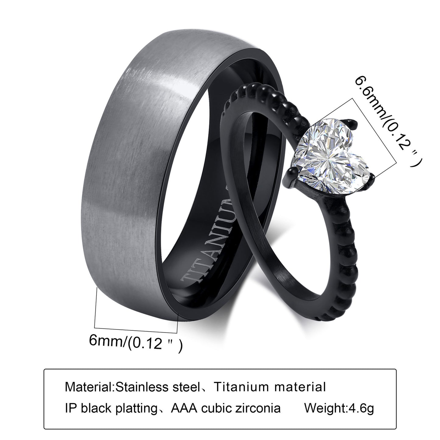 Black Zircon Wedding Ring Pair