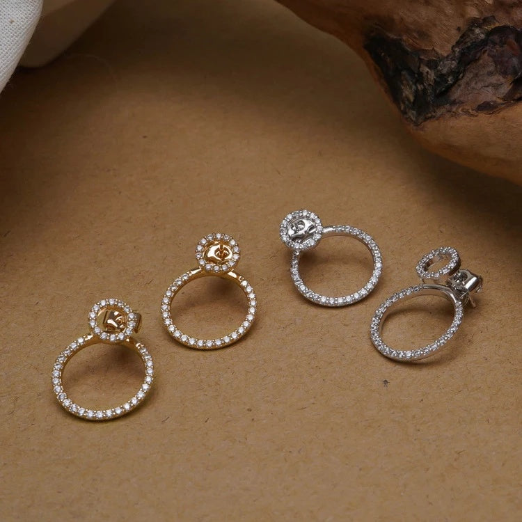 Elegant Zircon Circle Stud Earrings - Front & Back Micro Pave Design