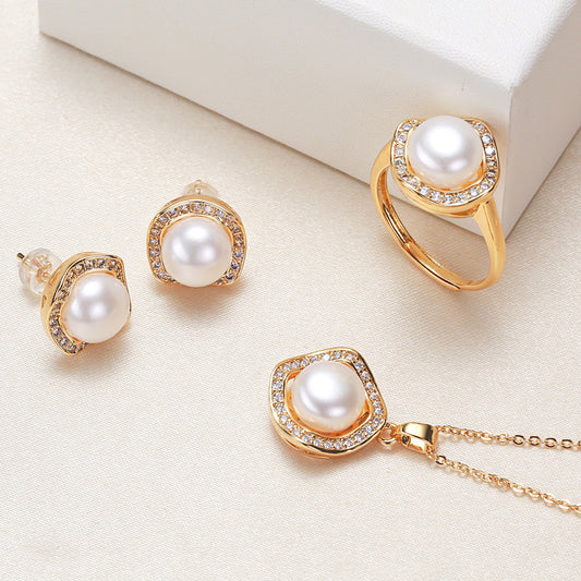 Elegant Pearl Jewelry Set – Necklace, Earrings & Ring