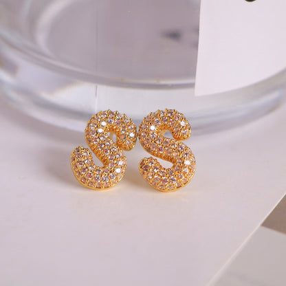 26 English Letters Micro Inlaid Zircon Male Earring Ornament