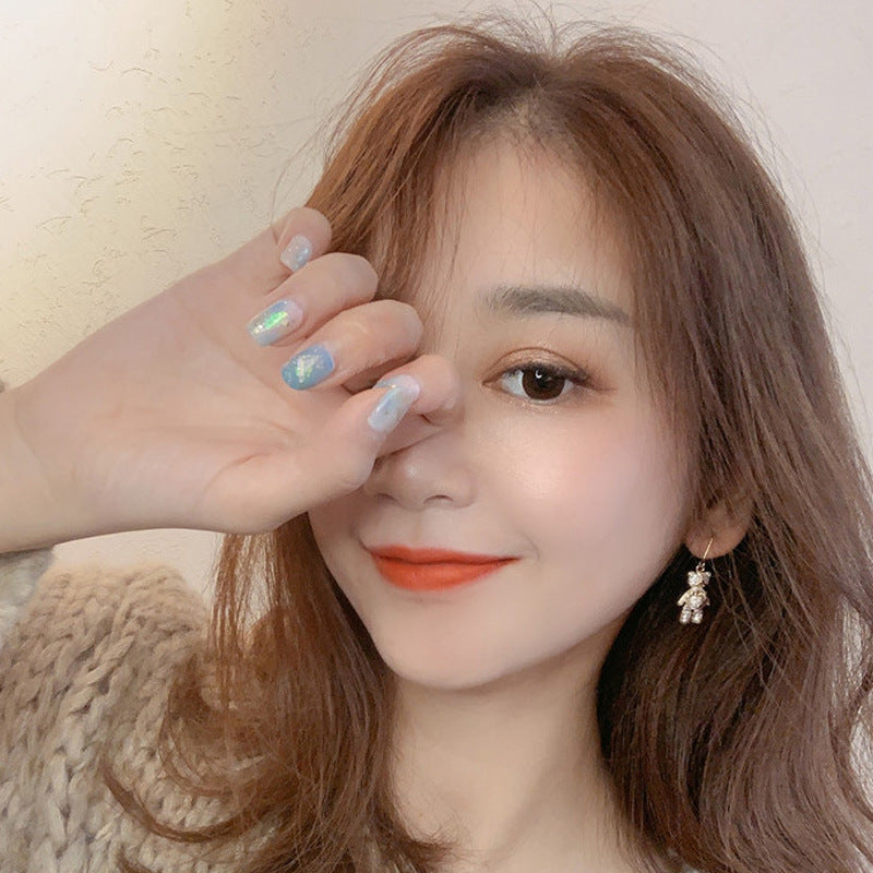 Sparkling Diamond Bear and Heart Ear Hook Earrings