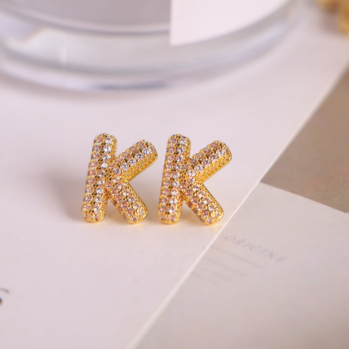 26 English Letters Micro Inlaid Zircon Male Earring Ornament