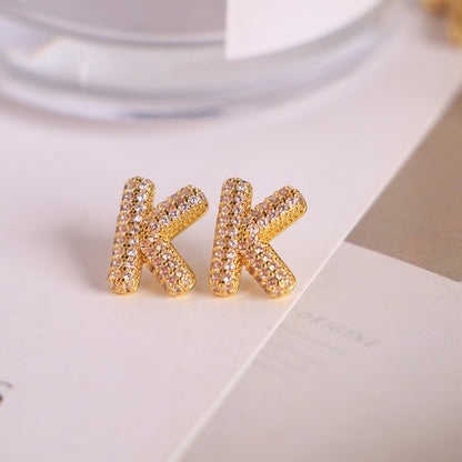 26 English Letters Micro Inlaid Zircon Male Earring Ornament