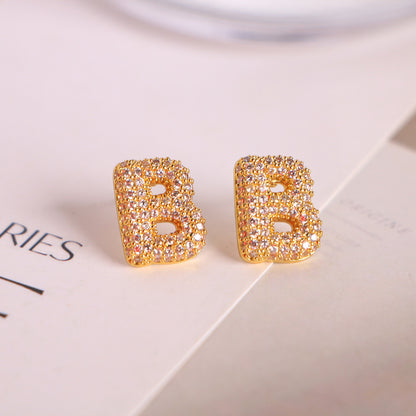 26 English Letters Micro Inlaid Zircon Male Earring Ornament