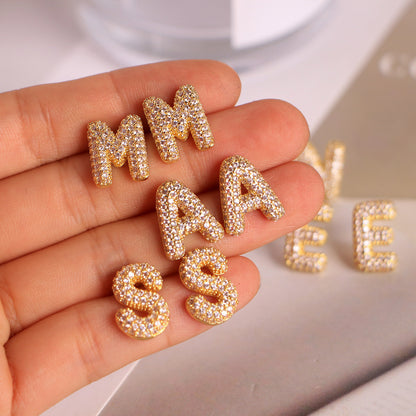 26 English Letters Micro Inlaid Zircon Male Earring Ornament