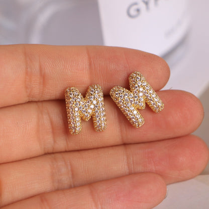 26 English Letters Micro Inlaid Zircon Male Earring Ornament