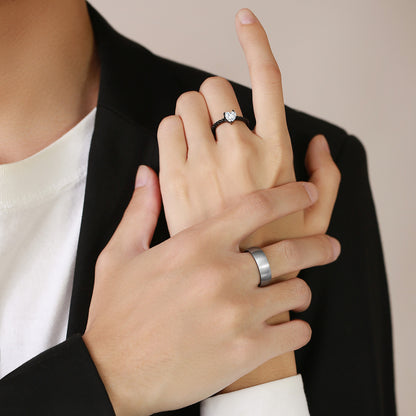 Black Zircon Wedding Ring Pair