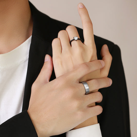 Black Zircon Wedding Ring Pair