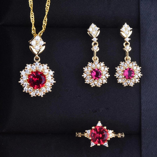 Blossom Glow – Women's Rose Red Jewelry Set