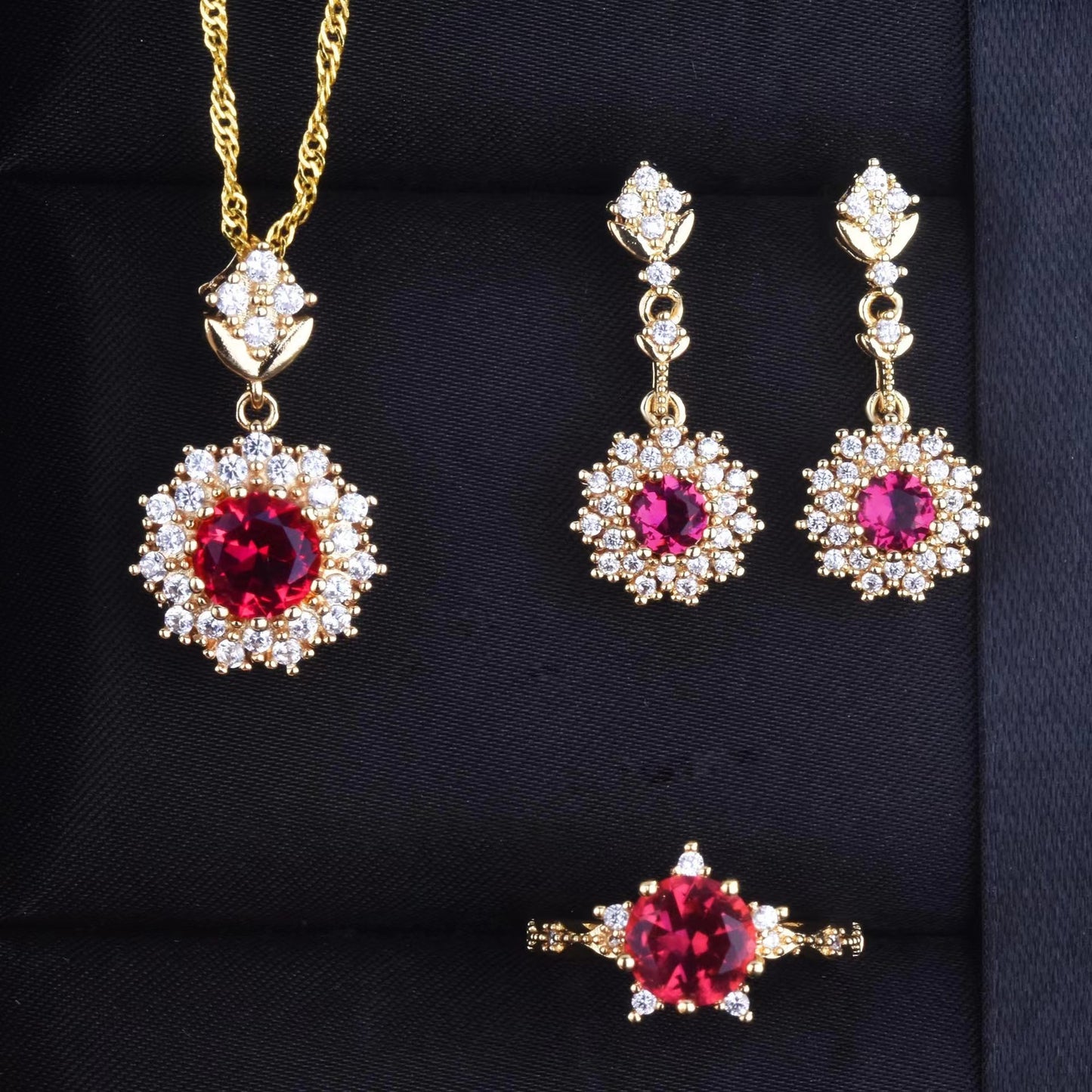 Blossom Glow – Women's Rose Red Jewelry Set