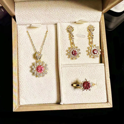 Blossom Glow – Women's Rose Red Jewelry Set
