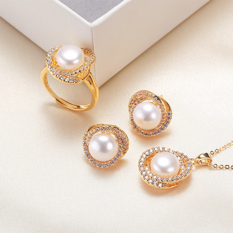 Elegant Pearl Jewelry Set – Necklace, Earrings & Ring