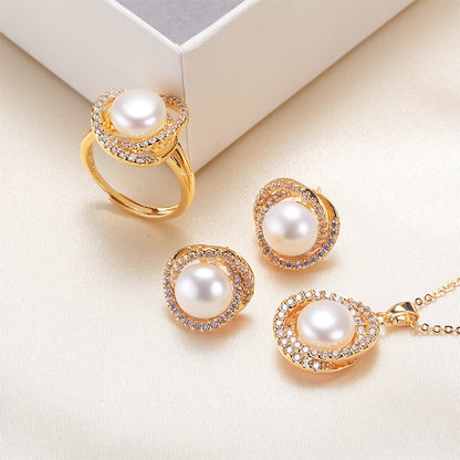 Elegant Pearl Jewelry Set – Necklace, Earrings & Ring