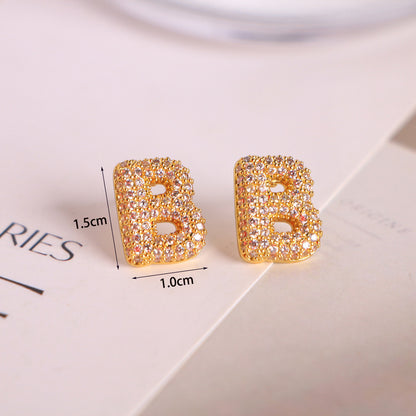 26 English Letters Micro Inlaid Zircon Male Earring Ornament