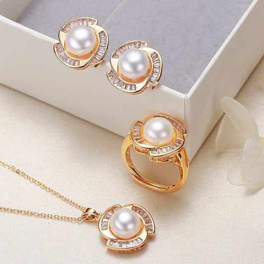 Elegant Pearl Jewelry Set – Necklace, Earrings & Ring