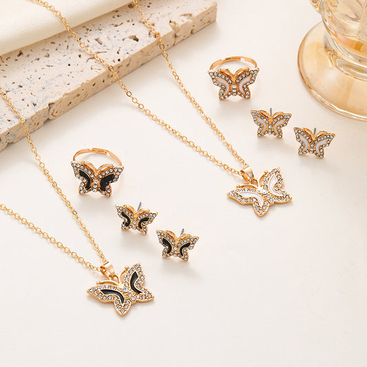 Radiant Butterfly Diamond Jewelry Set – Necklace, Ring & Earrings